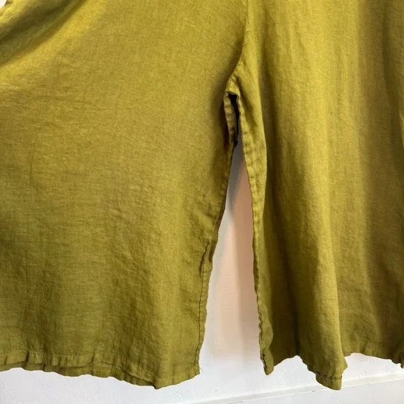 Puro Lino Italian Linen Wide Leg Jumpsuit Olive Green M Relaxed Lagenlook - Picture 6 of 15